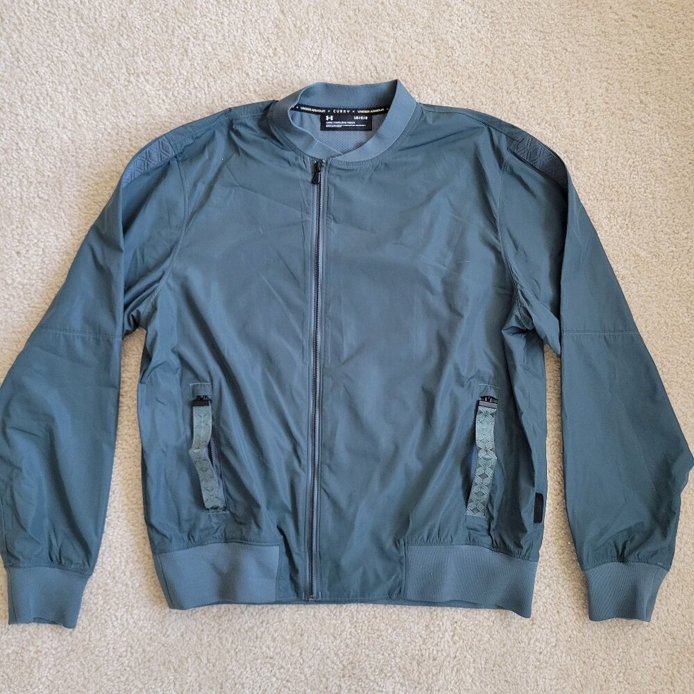 Under Armour Curry Bomber Jacket Men’s Large Zip Up Streetwear Athletic Gray